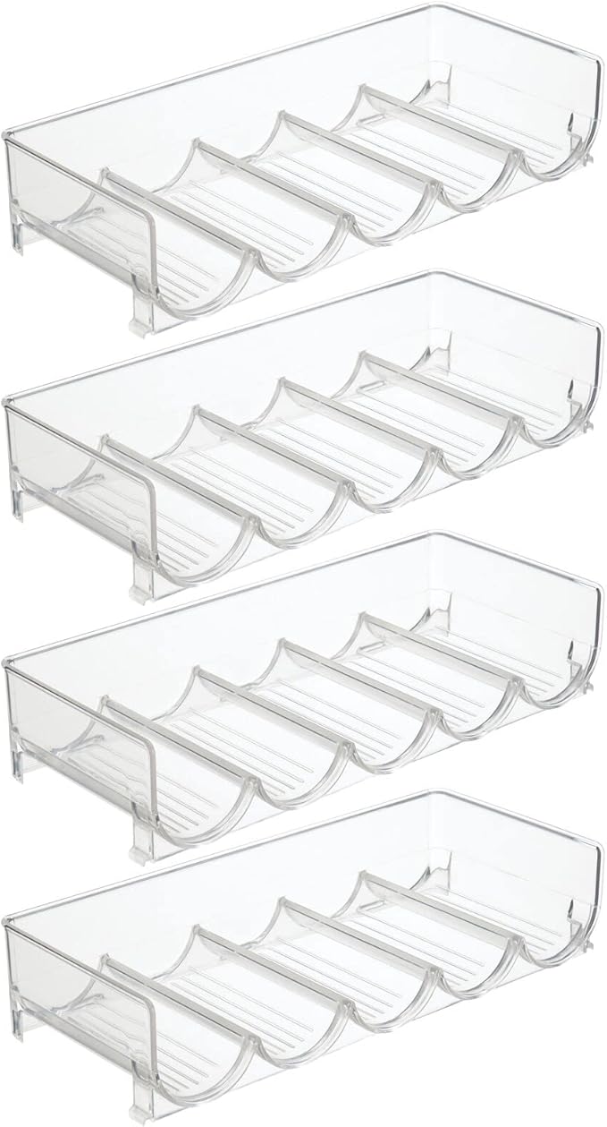 mDesign Plastic Free-Standing Water Bottle and Wine Rack Storage Organizer for Kitchen Countertops, Table Top, Pantry, Fridge - Stackable - Holds 5 Bottles Each, 4 Pack - Clear