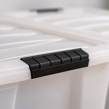 IRIS USA 40 Qt Stackable Plastic Storage Bins with Lids, 6 Pack - BPA-Free, Made in USA - Discreet Organizing Solution, Latches, Durable Nestable Containers, Secure Pull Handle - Pearl