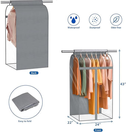 Zilink 43" Hanging Garment Bags for Hanging Clothes Clear Clothes Storage Bag Bottom Enclosed Garment Rack Cover Clothing Organizer for Suits, Fur Coat, Leather Jacket, Sweater,Shirt