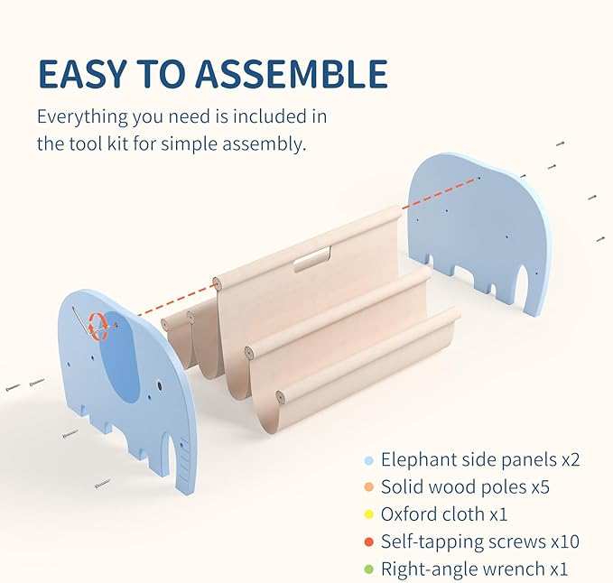 Double Sided Kids Bookshelf – 2 Tier Portable Toddler Bookshelf, Book Shelf for Kids Rooms & Playroom, Cute Elephant Design Wooden Montessori Baby Bookshelf,Toddler Book Display Shelves,Blue