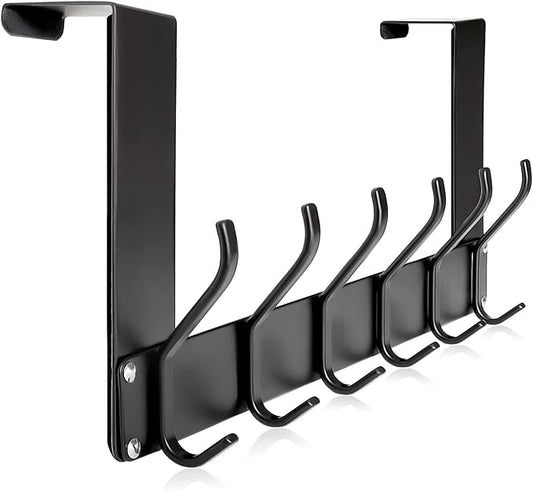 KEOAMG Over The Door Hooks, No Assembly Required Door Hanger Hook, Sturdy Over The Door Coat Rack, Over Door Hanger Door Hooks for Hanging Clothes, Towels, Hats, Matte Black