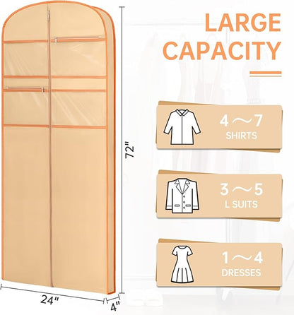 72" Garment Bag for Travel for Hanging Clothes Storage Hanging Suit Cover with Zipper and Accessory Storage for Coats, Dresses, Suits