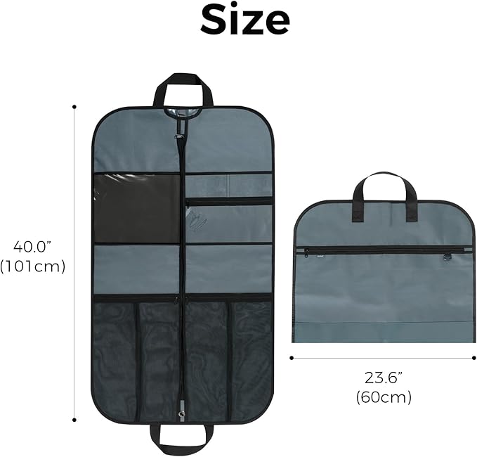 pack all 40" Gusseted Travel Garment Bag, Heavy Duty Hanging Suit Bag, Dress Bag for Closet Storage, Foldable Suit Cover Protector for Clothes Shirts Dresses Coats(Grey)