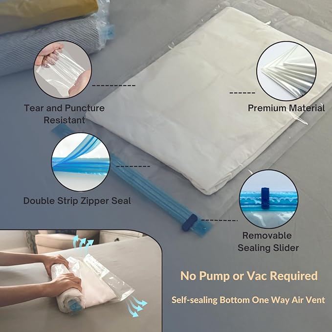 Nellivia 35 Pack Vacuum Storage Bags with Electric Pump, Compression Space Saver for Comforters, Bedding, Blanket Storage, Vacuum Seal Bags for Clothing, Luggage and Closet Organizer