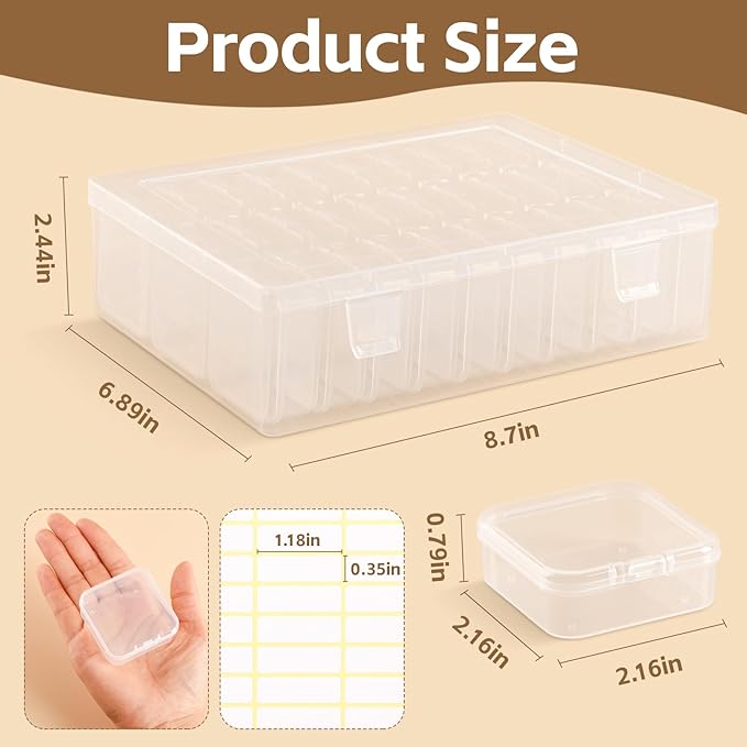 Bead Organizer Box, 62 Pcs Clear Bead Storage Containers, Craft Organizers and Storage with Hinged Lids and Labels, Small Plastic containers for DIY Jewelry, Seeds, Diamond Painting, Small Parts
