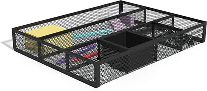TRU RED Mesh Drawer Organizer, 6‑Compartment, Matte Black, 2‑Pack – Desk & Drawer Storage for Office Supplies
