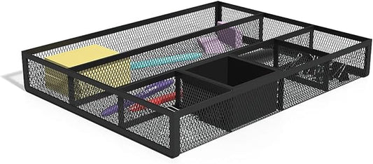 TRU RED Mesh Drawer Organizer, 6‑Compartment, Matte Black, 2‑Pack – Desk & Drawer Storage for Office Supplies