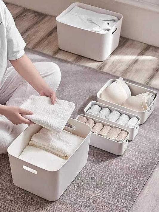 Set Of 6 Plastic Storage Bins,Versatile Kitchen Pantry Organization and Storage,for Plastic Storage Container Under Bed,Under Sink Bathroom Organizer (White, 4 L+2 M)