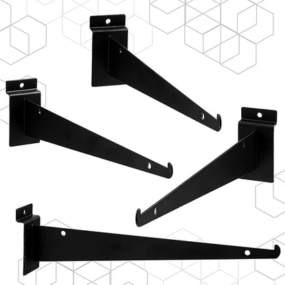 Oudain 12" Slatwall Shelf Bracket with Lip Heavy Duty Slat Wall Brackets Bulk Floating Metal Slatwall Accessories for Shelving Display Garage Kitchen Mounting Supplies(Black,10 Pcs)
