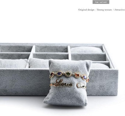 Oirlv Premium Velvet 12 Grid Jewelry Organizer Tray with Removable Pillow Watch Organizer Jewelry Tray Bracelet Bangle Watch Display Holder