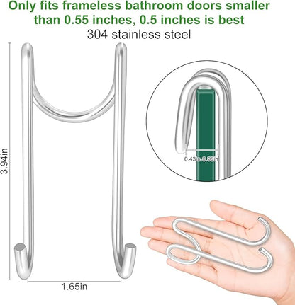 Shower Door Hooks, 2 Pack Dual-Hook Organizer with Non-Slip Rubber Coating for Towels and Clothes, Space-Saving Bathroom Storage Solution