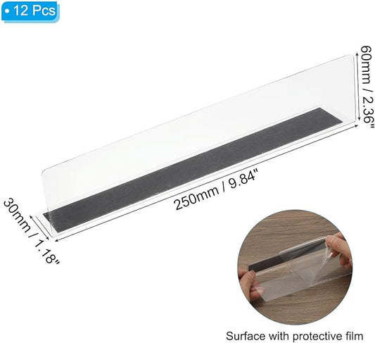 PATIKIL 12 Pack Shelf Dividers for Closet Organization, 9.8x1.18x2.4 Acrylic Magnetic Closets Separator Kitchen Cabinet Shelves Under Bed Blocker for Bedroom Kitchen Office, Clear