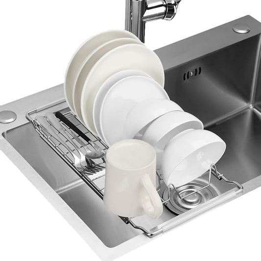 PapakeNook Space Saving Dish Drying Rack Small - Expandable Telescopic Over The Sink Drying Rack,304 Stainless Steel Dishrack for 13.58" - 21.65" Sinks.(Large)