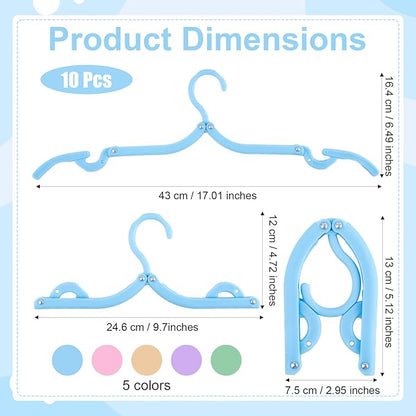 10 Pcs Travel Hangers,Portable Folding Clothes Hangers,Non-Slip Folding Hanger,Foldable Hanger Lightweight Travel Accessories,Foldable Clothes Drying Rack for Traveling Camping(5 Colors)