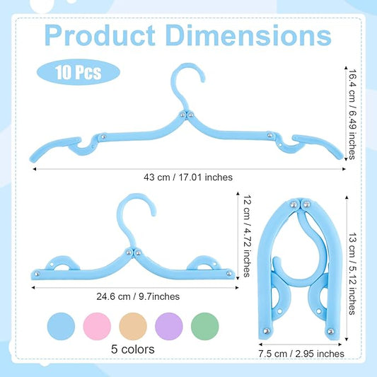 10 Pcs Travel Hangers,Portable Folding Clothes Hangers,Non-Slip Folding Hanger,Foldable Hanger Lightweight Travel Accessories,Foldable Clothes Drying Rack for Traveling Camping(5 Colors)