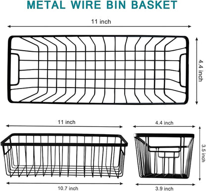 SheeChung Farmhouse Metal Wire Bin Basket with Wall Mount - Small, 4 Pack - Portable Hanging Wall Basket, Rustic Home Storage Organizer for Cabinets, Pantry, Closets, Bathroom, Kitchen,Bedroom(Black)