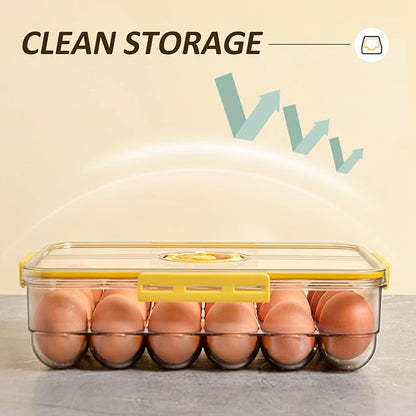 CottonColors Egg Holder for Fridge 24 Container for Refrigerator Plastic Organizer for Refrigerator Stackable Storage With Lids for Timer
