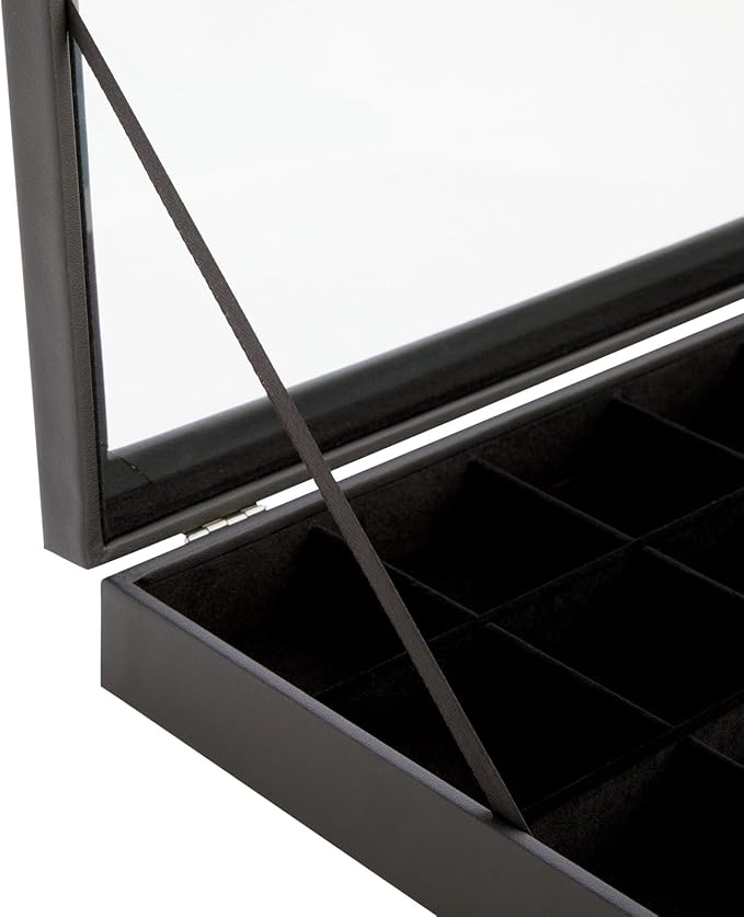 Juvale Black Velvet Jewelry Display Tray Organizer Case - Jewelry Display for Vendors w/Glass Cover - 24 Slot Tray with Removable Grids - Crystal & Rock Collection Box - Black 14 x 9.5 x2 in