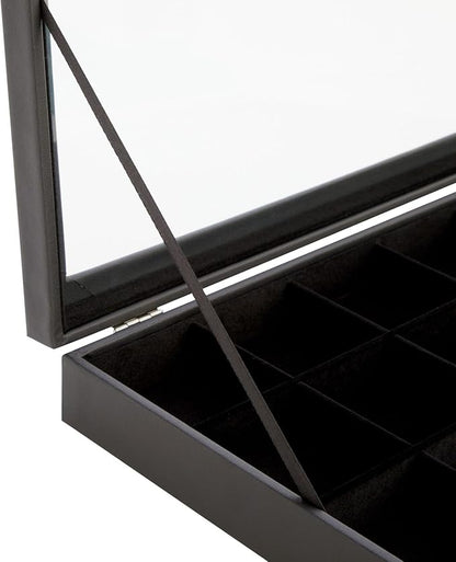 Juvale Black Velvet Jewelry Display Tray Organizer Case - Jewelry Display for Vendors w/Glass Cover - 24 Slot Tray with Removable Grids - Crystal & Rock Collection Box - Black 14 x 9.5 x2 in