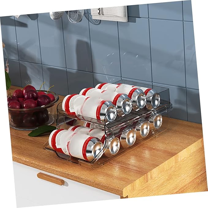 Luxshiny Clear Beverage Can Dispenser Double Storage Rack for Soda Beer and Canned Drinks Space Saving Organizer for Refrigerator Pantry and Cabinets Capacity