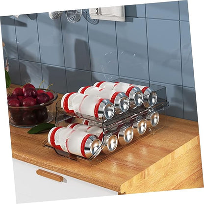 Luxshiny Clear Beverage Can Dispenser Double Storage Rack for Soda Beer and Canned Drinks Space Saving Organizer for Refrigerator Pantry and Cabinets Capacity