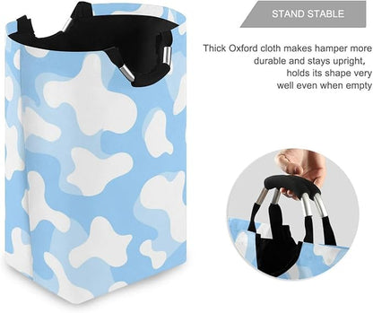 Laundry Hamper Basket Cow Texture Blue Storage Basket Collapsible Clothes Hamper with Handle Decorative Organizer Bins Basket for Laundry Room Bedroom Clothes College