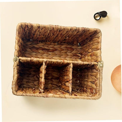 PRETYZOOM Woven Cutlery Holder with Handle Divided Utensil Storage Basket for Kitchen Organization Handmade Vine Material Portable and Practical Design for Dining Table Use