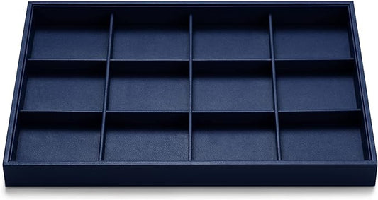 Oirlv Stackable Premium Leather Jewelry Trays 12 Grid Jewelry Drawer Organizer Trays Bracelet Earrings Watches Showcase Display Organizer