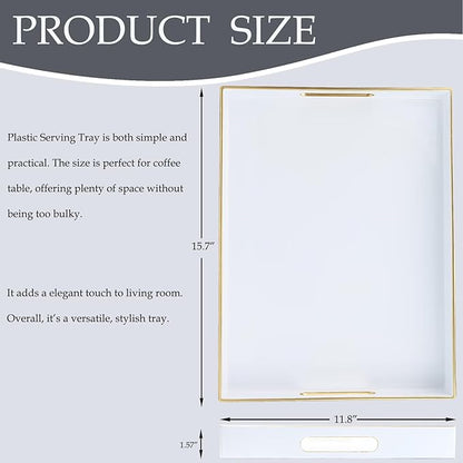 Spsyrine White Plastic Serving Tray for Ottoman, Coffee Table, Rectangle Decorative Tray for Entertaining, Outdoor, Living Room, Home Decor