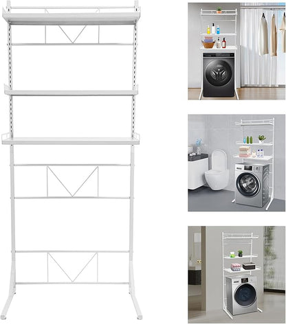 Eapmic Over The Washer and Dryer Storage Shelves, Laundry Room Standing Shelf, 3 Tier Expandable Washer and Dryer Rack with Adjustable Height, Over Toilet Washing Machine Width Within 25.2" (White)