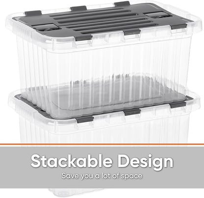 Superio Storage Bins with Lids- Clear Boxes for Organizing, Stackable Plastic Containers- BPA Free, Non-Toxic, Odor Free, Organizer for Home, Office, Dorm, 35 Quart (6 Pack, 20.25"x14"x10.5")