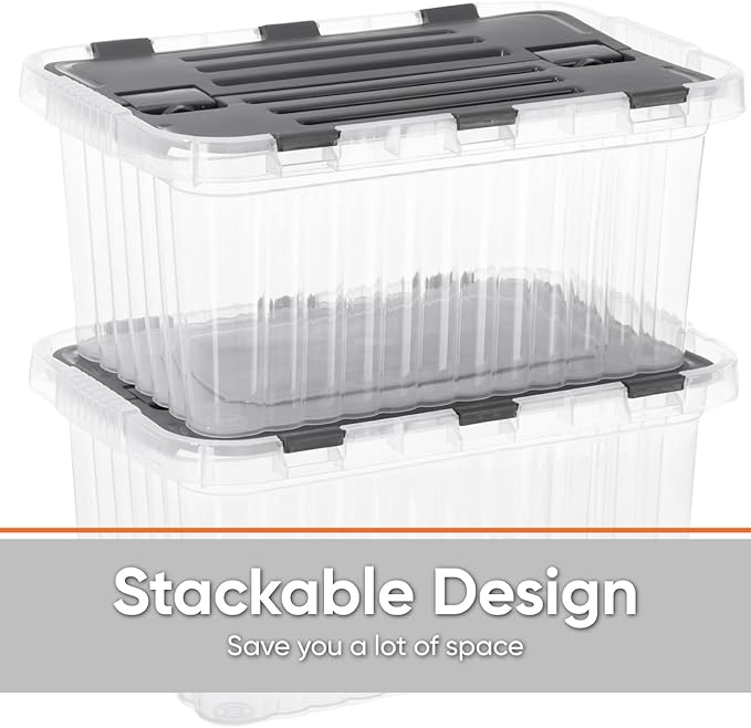 Superio 26 L Deep Storage Container with Hinged Lid 27.5 Quart (6 Pack)