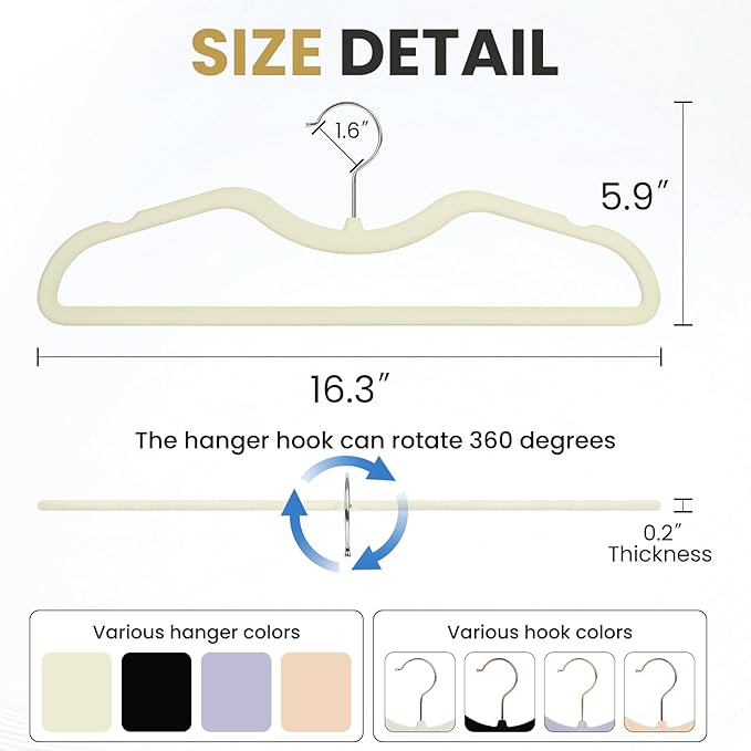 ZBODIMP Velvet Short Neck Hangers - Heavy-Duty, Non-Slip Felt Surface, Space-Saving Design with Anti-Slip Grooves & Shoulder Shape, 360° Rotating Hooks, Durable for Coats, Shirt& Dresses (30, Beige C)