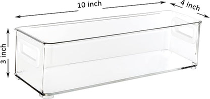 Youngever 4 Pack Stackable Plastic Storage Organizer Container Bins, Stackable Storage Bins with Handler for Refrigerator, Pantry (10" x 4" x 3")