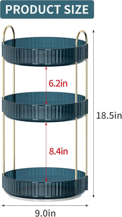Weidace 360 Rotating Makeup Organizer for Vanity, Bathroom Countertop Organizer Spinning Perfume Organizer, High-Capacity Cosmetic and Skincare Dresser Make Up Holder Rack (3 Tiers, Blue)