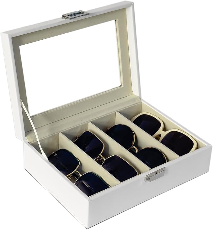 UnionPlus 4-Slots Sunglasses Case Organizer, Eyeglass Glasses Display Holder Collector, Multiple Sunglasses Storage Case, White