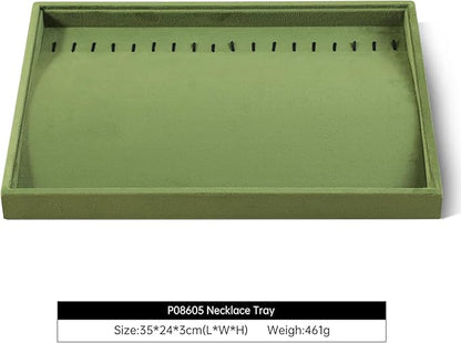 Velvet Jewelry Display Tray For Bracelet Pendant Necklace, Multi-Slot Stackable Storage Tray For Long Chain Jewelries, Drawer Insert Jewelry Organizer (Olive Green)