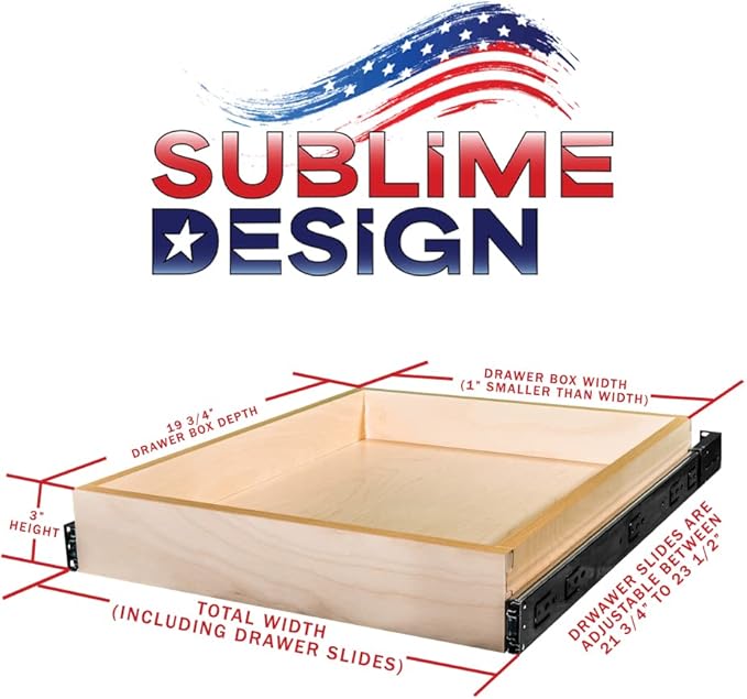 Sublime Design - Standard Size - Pull Out Kitchen Drawers | Slide Out Shelves for Kitchen Cabinets | Pull Out Home Organizer (Bottom Mounting, 14 Inch W/Drawer Slides (13” Drawer Box))