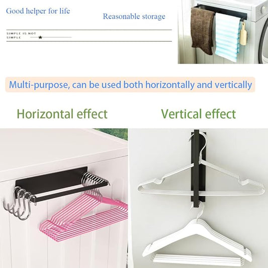 Magnetic Hanger Organizer for Laundry Room - Strong Magnetic Shelf for Washer & Dryer, Space-Saving Durable Metal Hanger Holder Stand (2 Black, Non-Slip)
