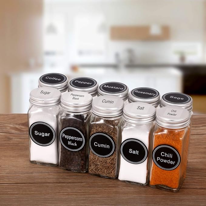 SWOMMOLY 771 Printed Spice Jar Labels with Extra Write-on Labels, Pantry Stickers and Chalk Marker Pen. Chalkboard and Transparent Set