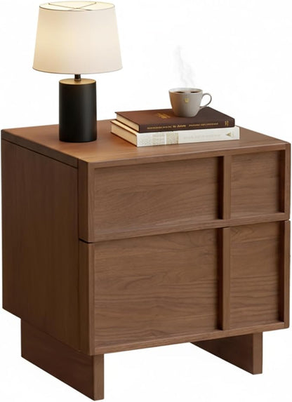 YESWOOD Solid Wood Nightstand, Walnut Nightstand with Drawers, Mid Century Modern Nightstands, Wood Bedside Table for Small Space. Boho Night Stand, Fluted Night Stands for Bedroom, 18.90" H