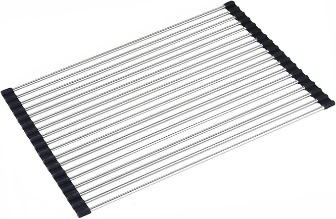 Stainless Steel Portable Roll Up Dish Drying Rack Over The Sink Rack for Cups Fruits Vegetables 17.7" x 13"