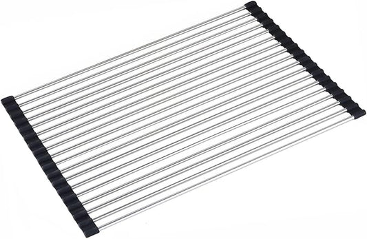 Stainless Steel Portable Roll Up Dish Drying Rack Over The Sink Rack for Cups Fruits Vegetables 17.7" x 13"