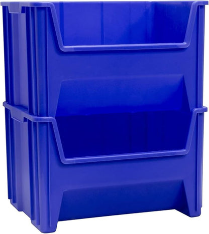 Akro-Mils 13017 Stak-N-Store Heavy Duty Stackable Open Front Plastic Storage Container Bin, (15" x 20" x 12-1/2"), Blue, (3-Pack)
