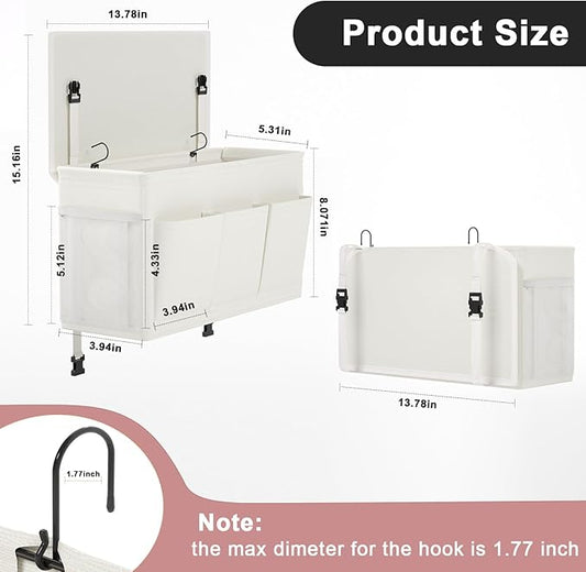 Edudif Dual-purpose Bedside Caddy Bedside Organizer, Bed Caddy with 6 Pockets, Versatile Bedside Storage Solution Magazine Remotes holder, ideal for Home, Dorm, Hospital, Crib Bed (White)
