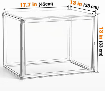 5 Pack XXX-Large Extra Large Acrylic Display Case 17.3'' x 13'' x 13'', Transparent Sneaker Boxes Clear Plastic Stackable Boot & Shoe Boxes Large Showcase for Helmet, Handbag, Figures Collectibles