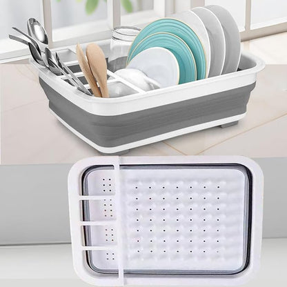 Collapsible Dish Rack Foldable Dish Drying Rack Portable Dish Drainer Dinnerware Organizer Rack Folding Tableware Storage Rack Cutlery Rack for Kitchen Counter RV Camper Accessories (Gray)