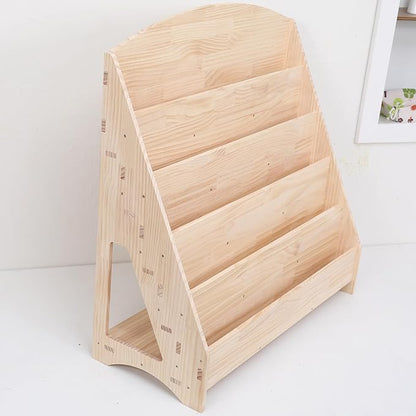 Montessori Toddler Book Shelf Organizer Single Sided Book Rack Display with Toy Storage, Children Baby Classroom Bookshelf, Kids Room bookcases cabinets & Shelves Natural Pine (31”)