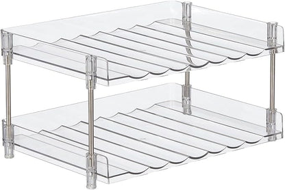 mDesign Free-Standing Stackable 2-Tier Bottle Holder, 8 Small Bottles or 6 Large Bottles of Water, Wine - Drink Organizer Shelf for Kitchen Countertop, Cabinet, Pantry, Fridge, Freezer, Clear/Polished