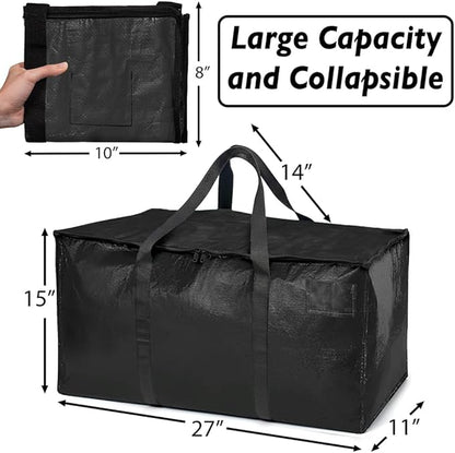 ClearSpace Heavy Duty Moving Bags or Storage Bags – Black Storage Bins with Lids, Large Moving Boxes with Backpack Straps & Zippers,– Packing Box & Moving Supplies for College Dorm, 8 Pack